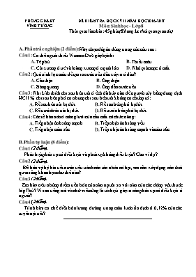 Đề kiểm tra học kỳ 2 môn Sinh học Lớp 8 - Năm học 2016-2017 - Phòng GD & ĐT Vĩnh Tường (Có đáp án)
